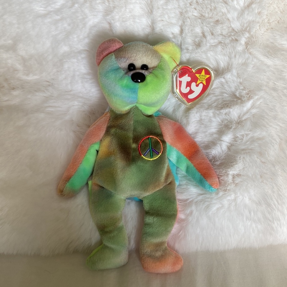 Vintage 1996 Retired Beanie Baby Tie-dye Peace Bear Rare no two are the same!